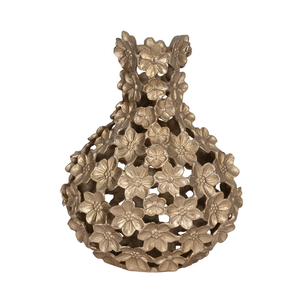 Sculpted Accent Vase | Open Gold Metal Multi Flower Design | 15"