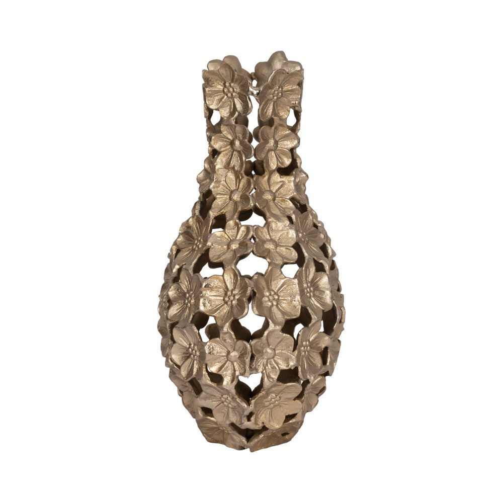 Sculpted Accent Vase | Open Gold Metal Multi Flower Design | 15"