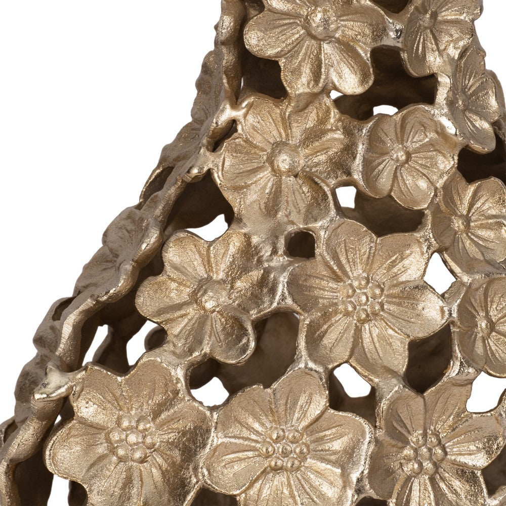 Sculpted Accent Vase | Open Gold Metal Multi Flower Design | 15"