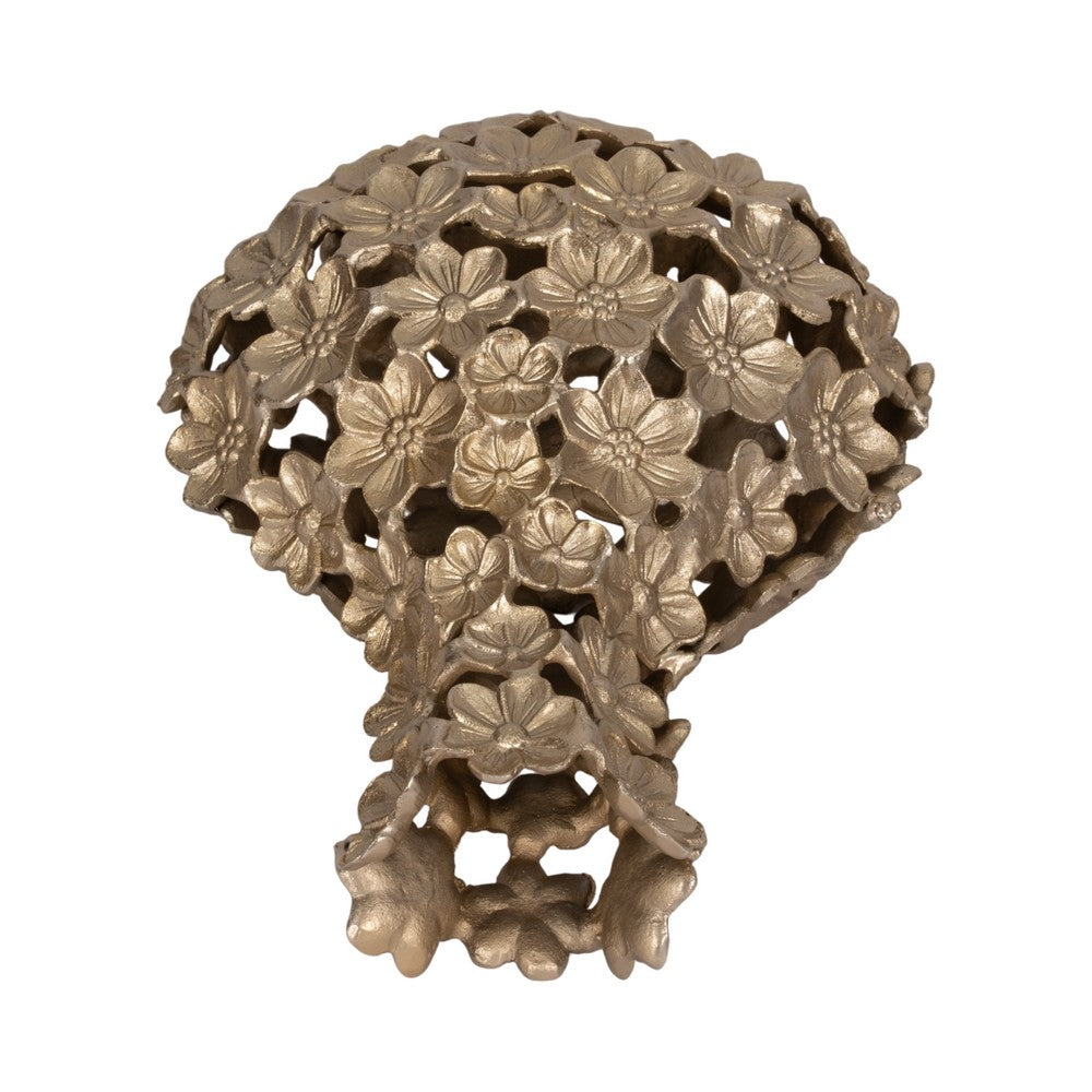 Sculpted Accent Vase | Open Gold Metal Multi Flower Design | 15"