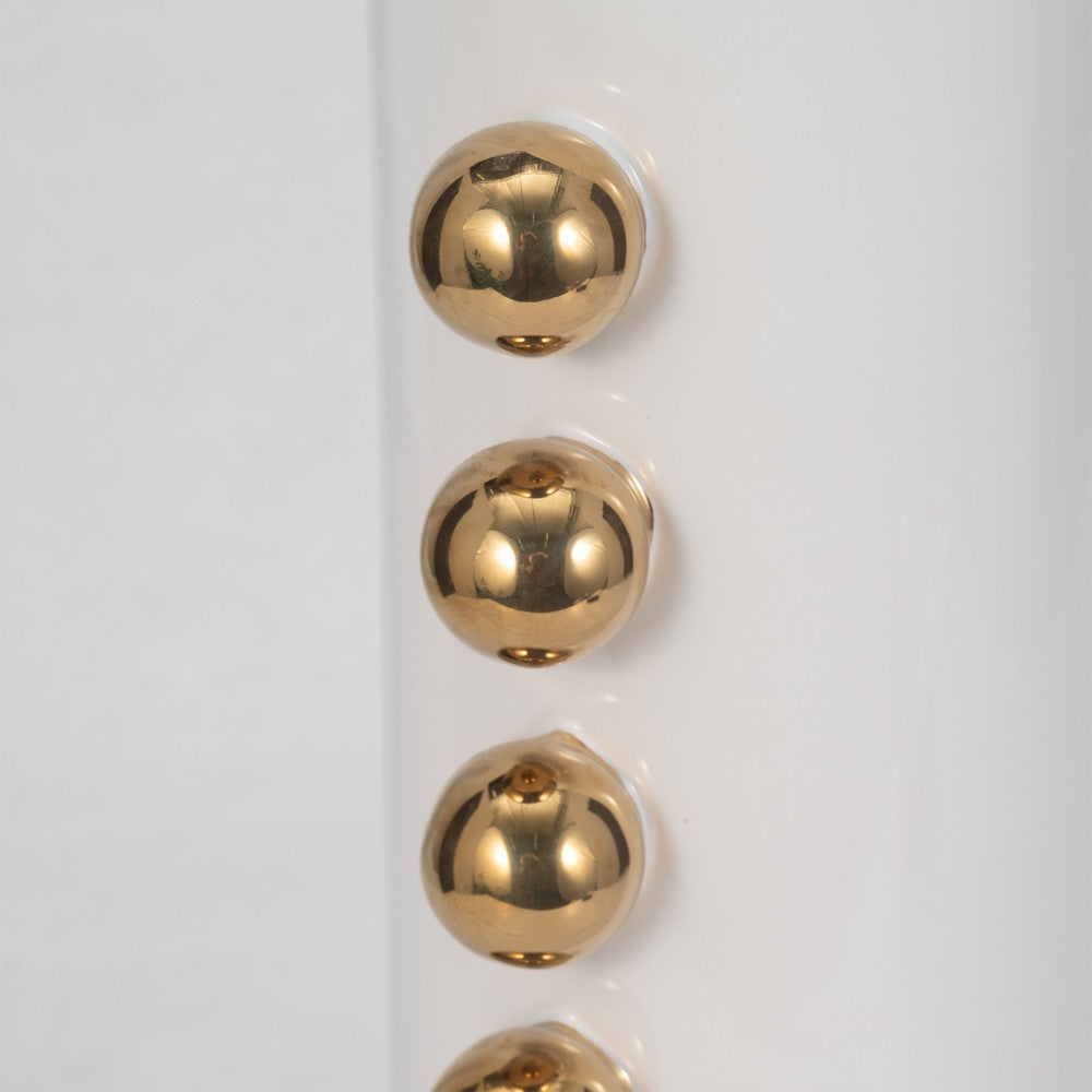 Decorative Flower Vase with Gold Side Knobs | 16" White Ceramic