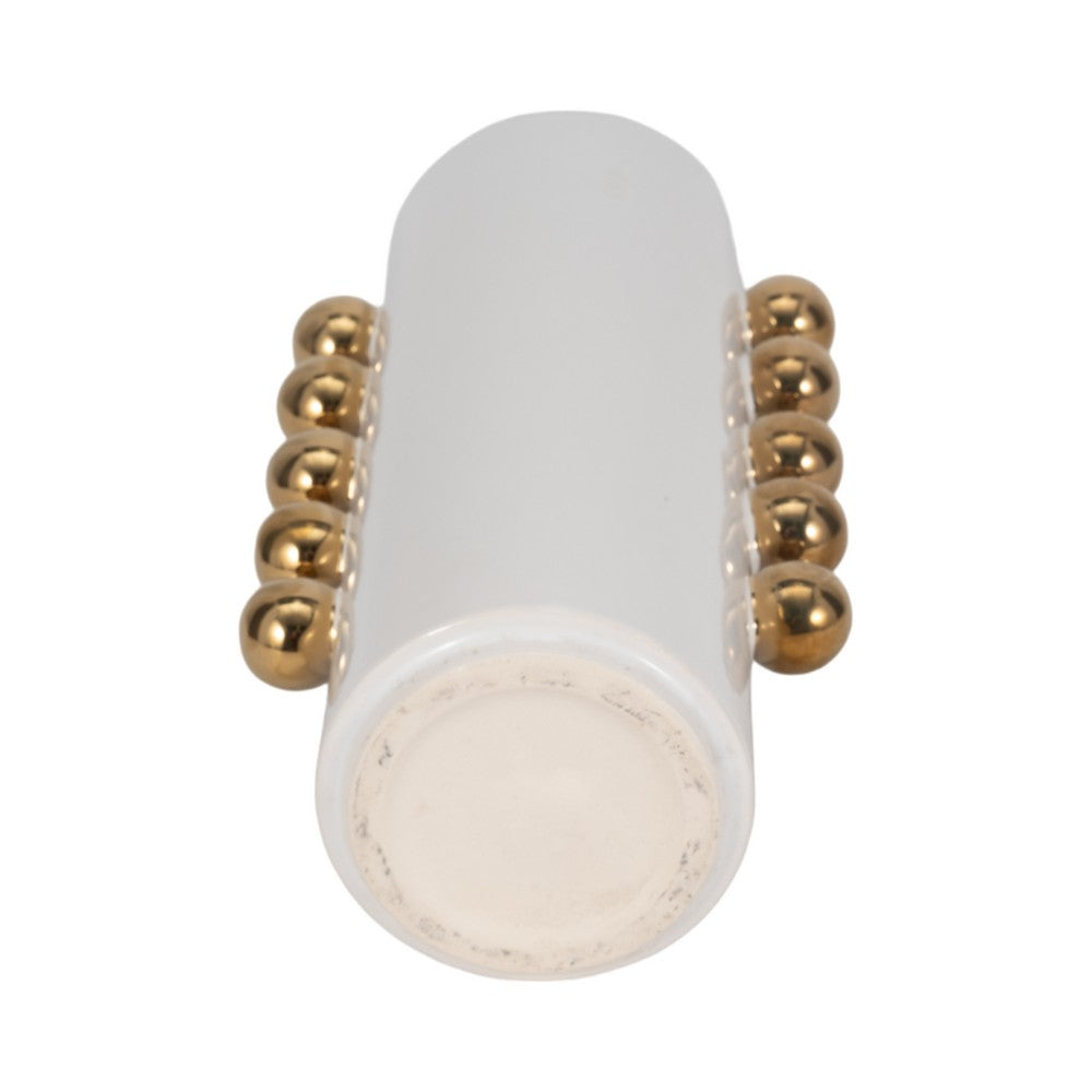 Decorative Flower Vase with Gold Side Knobs | 16" White Ceramic