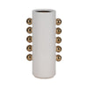 Accent Vase | 13" White Ceramic Cylindrical Shape | Gold Side Knobs