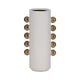 Accent Vase | 13" White Ceramic Cylindrical Shape | Gold Side Knobs