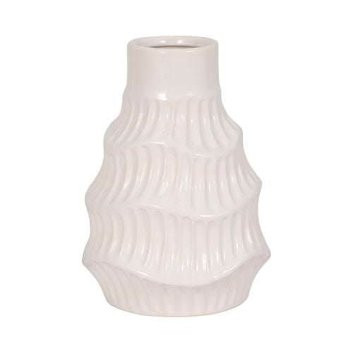 Decorative Vase | Wavy Shape & Rippled Texture | White Ceramic | 8"