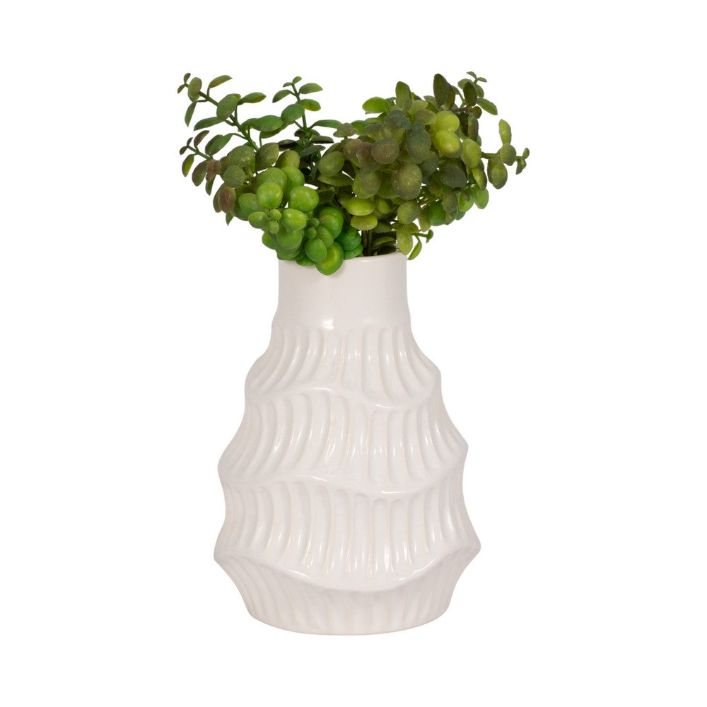 Decorative Vase | Wavy Shape & Rippled Texture | White Ceramic | 8"