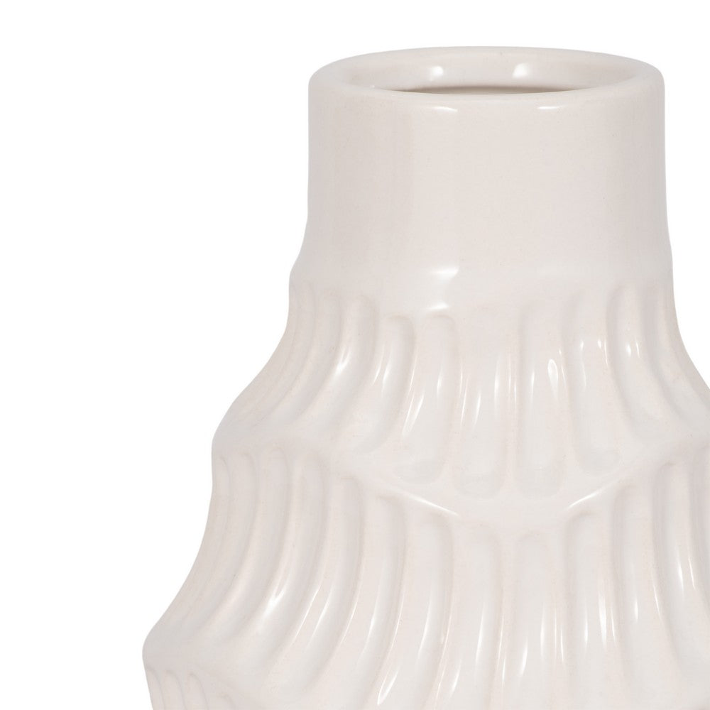 Decorative Vase | Wavy Shape & Rippled Texture | White Ceramic | 8"