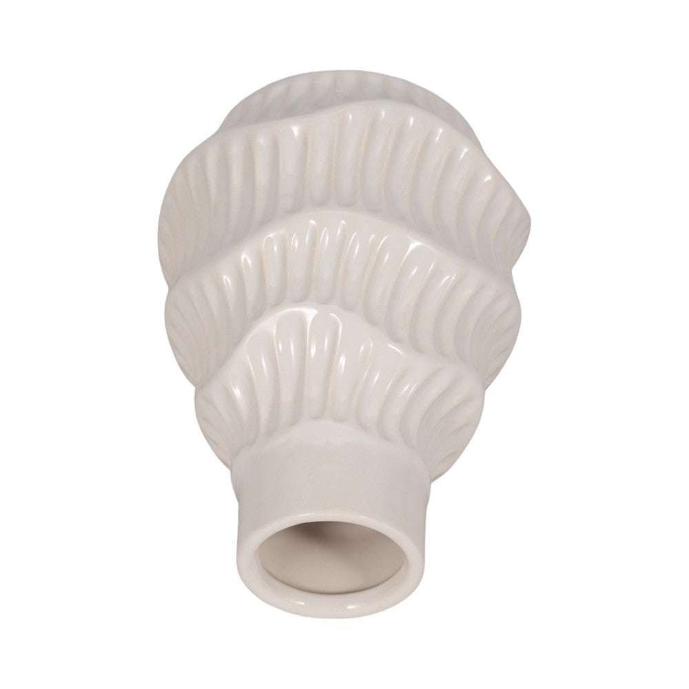 Decorative Vase | Wavy Shape & Rippled Texture | White Ceramic | 8"