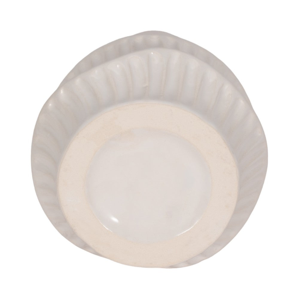 Decorative Vase | Wavy Shape & Rippled Texture | White Ceramic | 8"
