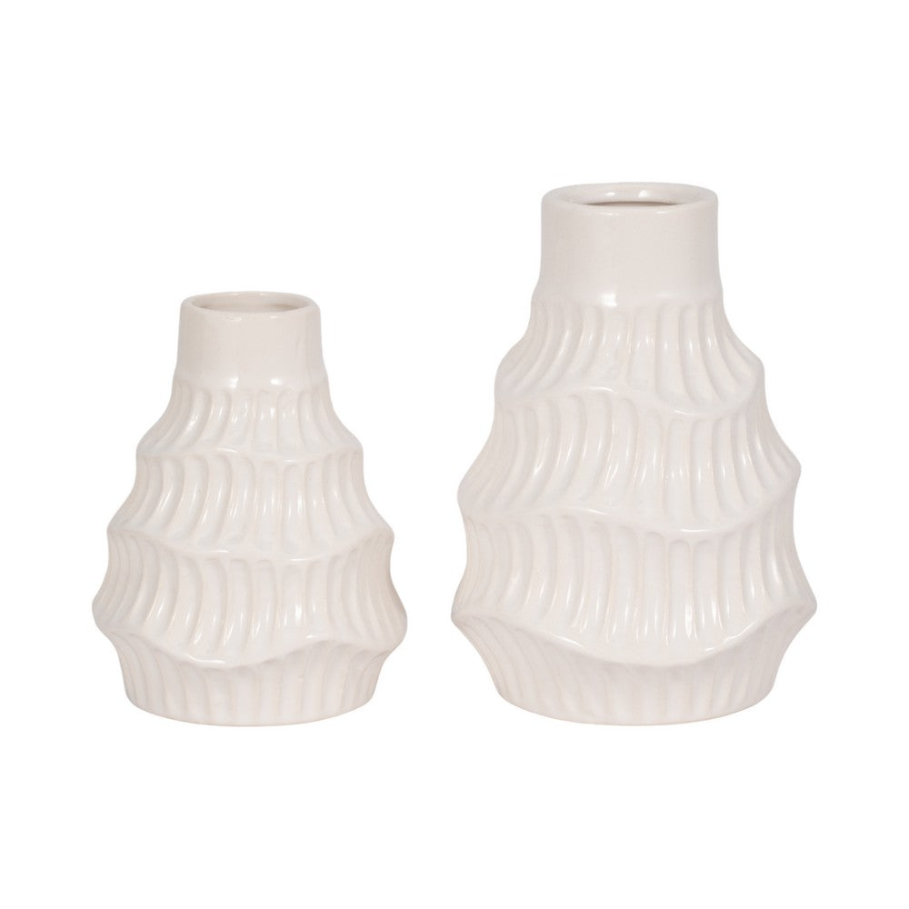 Decorative Vase | Wavy Shape & Rippled Texture | White Ceramic | 8"