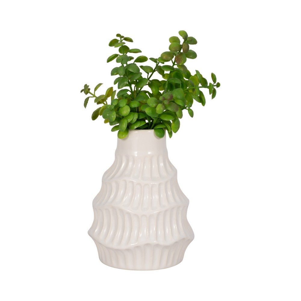 Decorative Flower Vase | 6" Ceramic Wavy Design | Glossy White