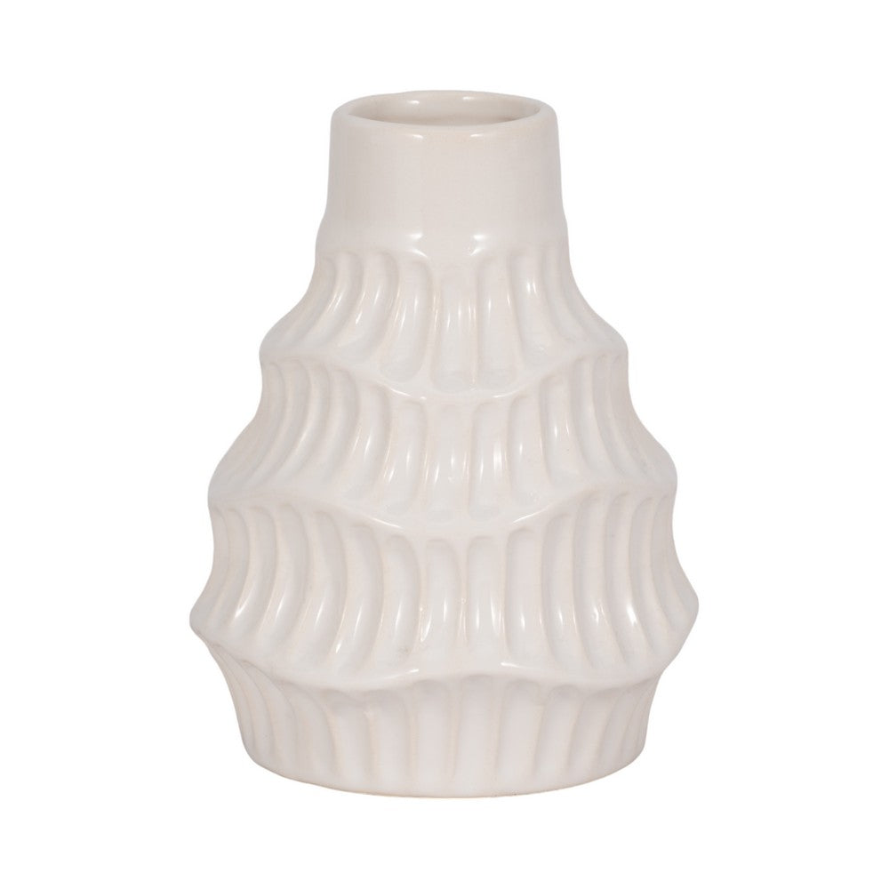 Decorative Flower Vase | 6" Ceramic Wavy Design | Glossy White