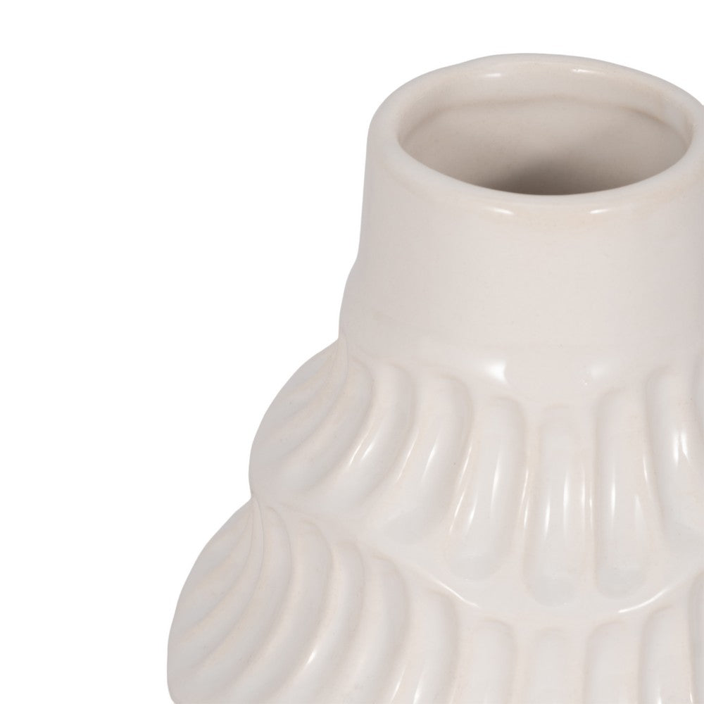 Decorative Flower Vase | 6" Ceramic Wavy Design | Glossy White