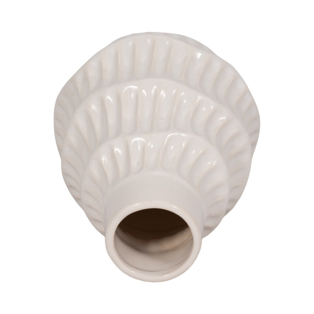 Decorative Flower Vase | 6" Ceramic Wavy Design | Glossy White