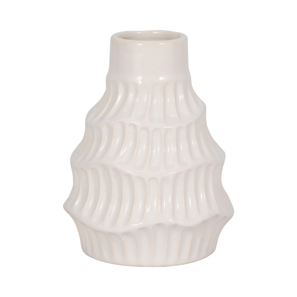 Decorative Flower Vase | 6" Ceramic Wavy Design | Glossy White