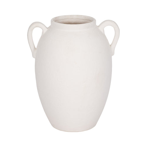 Antique Style Amphora Jug Vase with 2 Handles | 10" White Ceramic