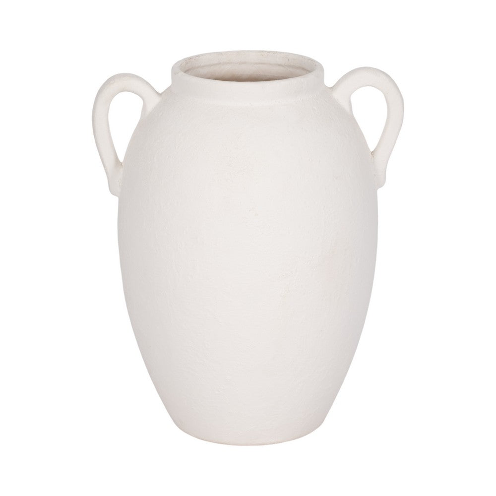 Antique Style Amphora Jug Vase with 2 Handles | 10" White Ceramic