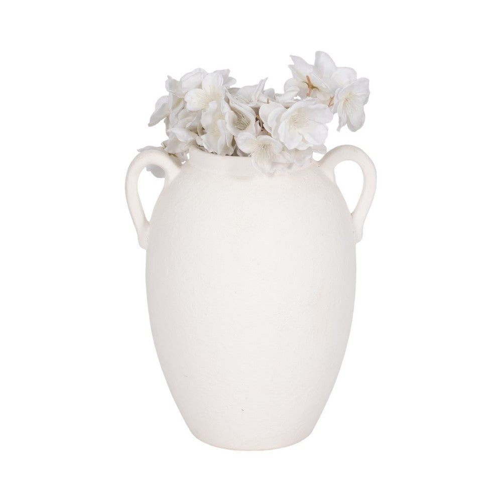 Antique Style Amphora Jug Vase with 2 Handles | 10" White Ceramic