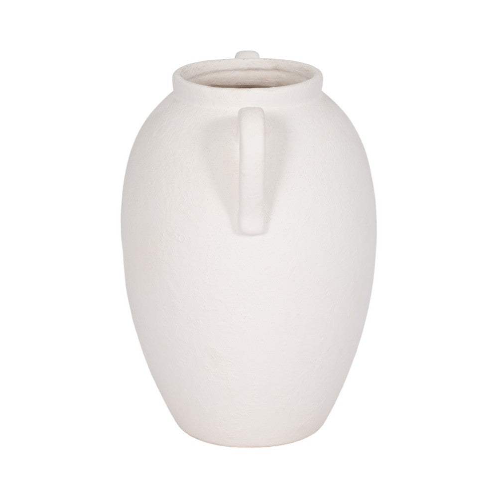 Antique Style Amphora Jug Vase with 2 Handles | 10" White Ceramic