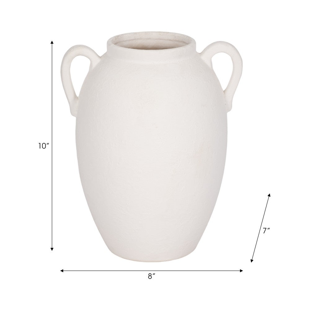 Antique Style Amphora Jug Vase with 2 Handles | 10" White Ceramic