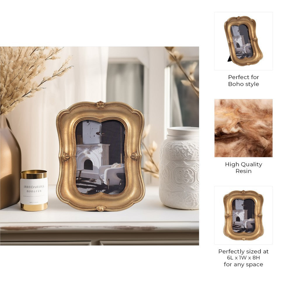 Vintage Photo Frame | Gold Polyresin & Glass | 7 x 8 Baroque Design