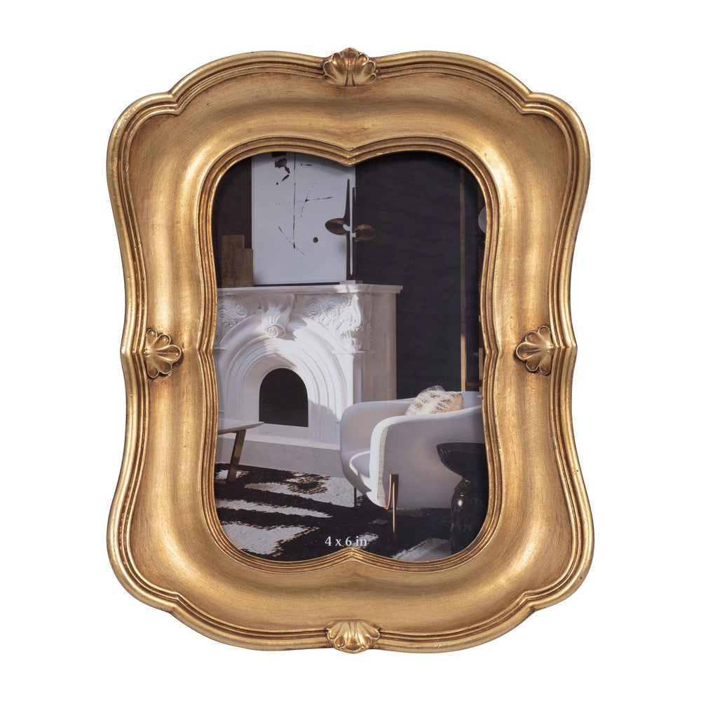 Vintage Photo Frame | Gold Polyresin & Glass | 7 x 8 Baroque Design