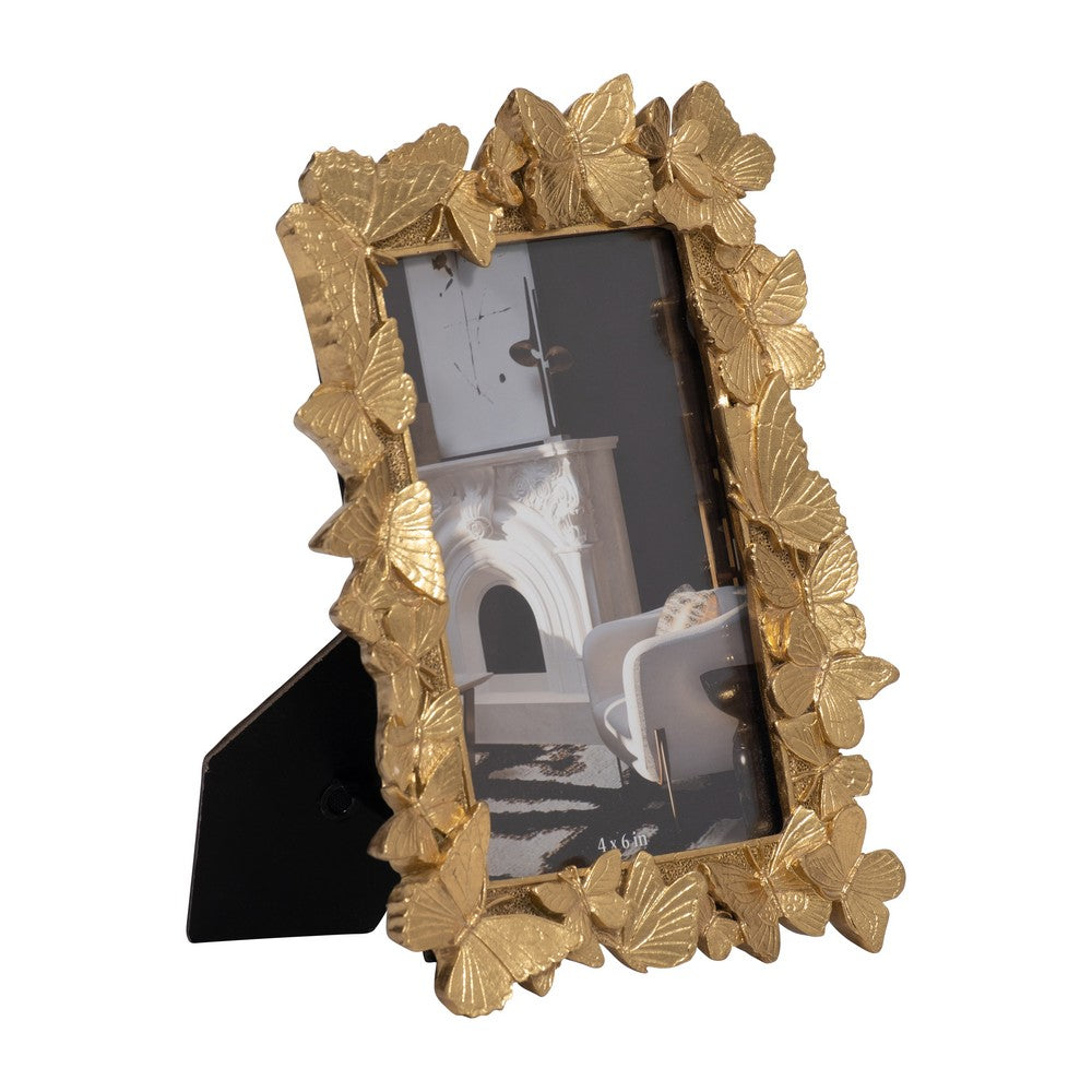 Accent Photo Frame | Fits 4x6 Portrait | Enchanted Butterflies Gold Polyresin