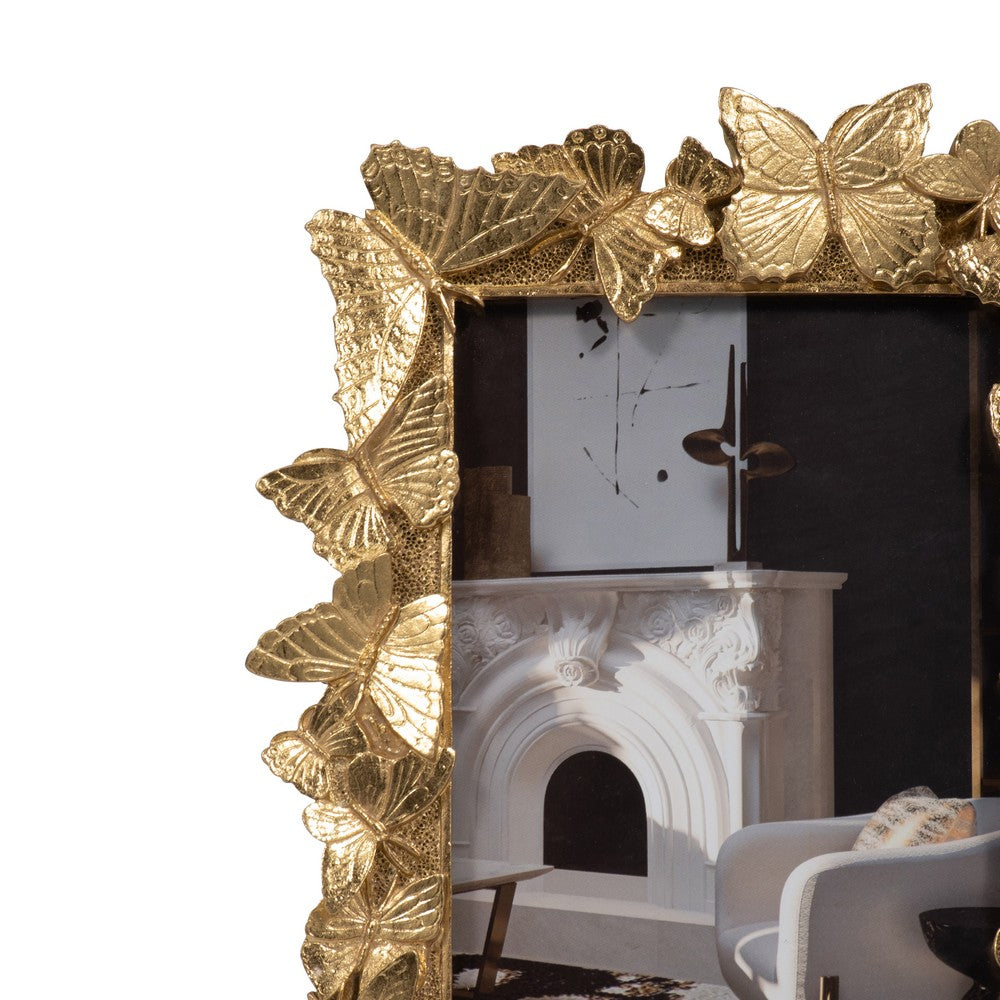 Accent Photo Frame | Fits 4x6 Portrait | Enchanted Butterflies Gold Polyresin