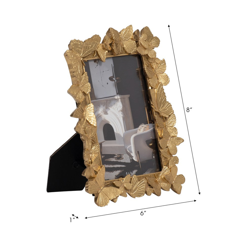 Accent Photo Frame | Fits 4x6 Portrait | Enchanted Butterflies Gold Polyresin