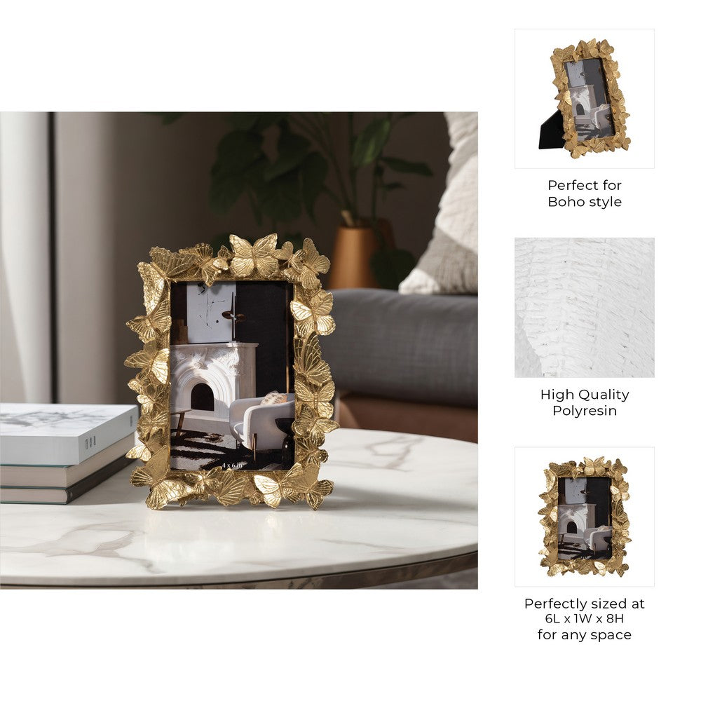 Accent Photo Frame | Fits 4x6 Portrait | Enchanted Butterflies Gold Polyresin
