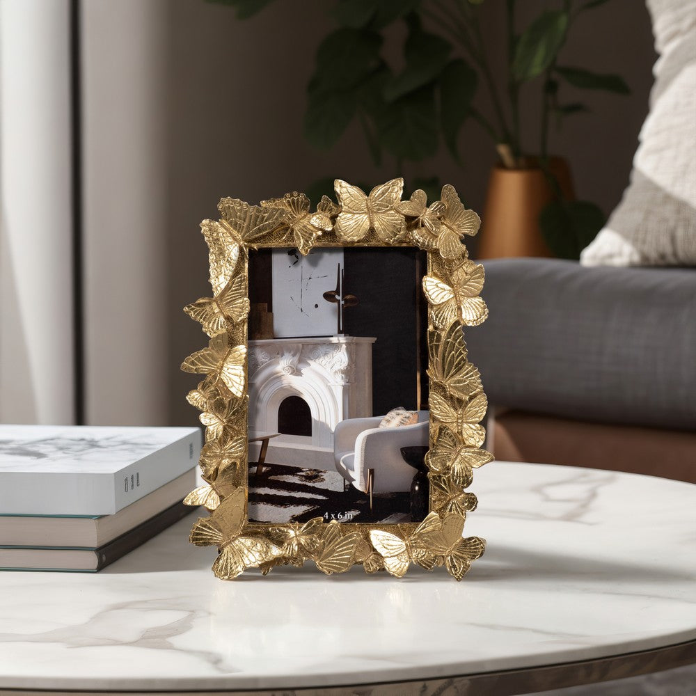 Accent Photo Frame | Fits 4x6 Portrait | Enchanted Butterflies Gold Polyresin