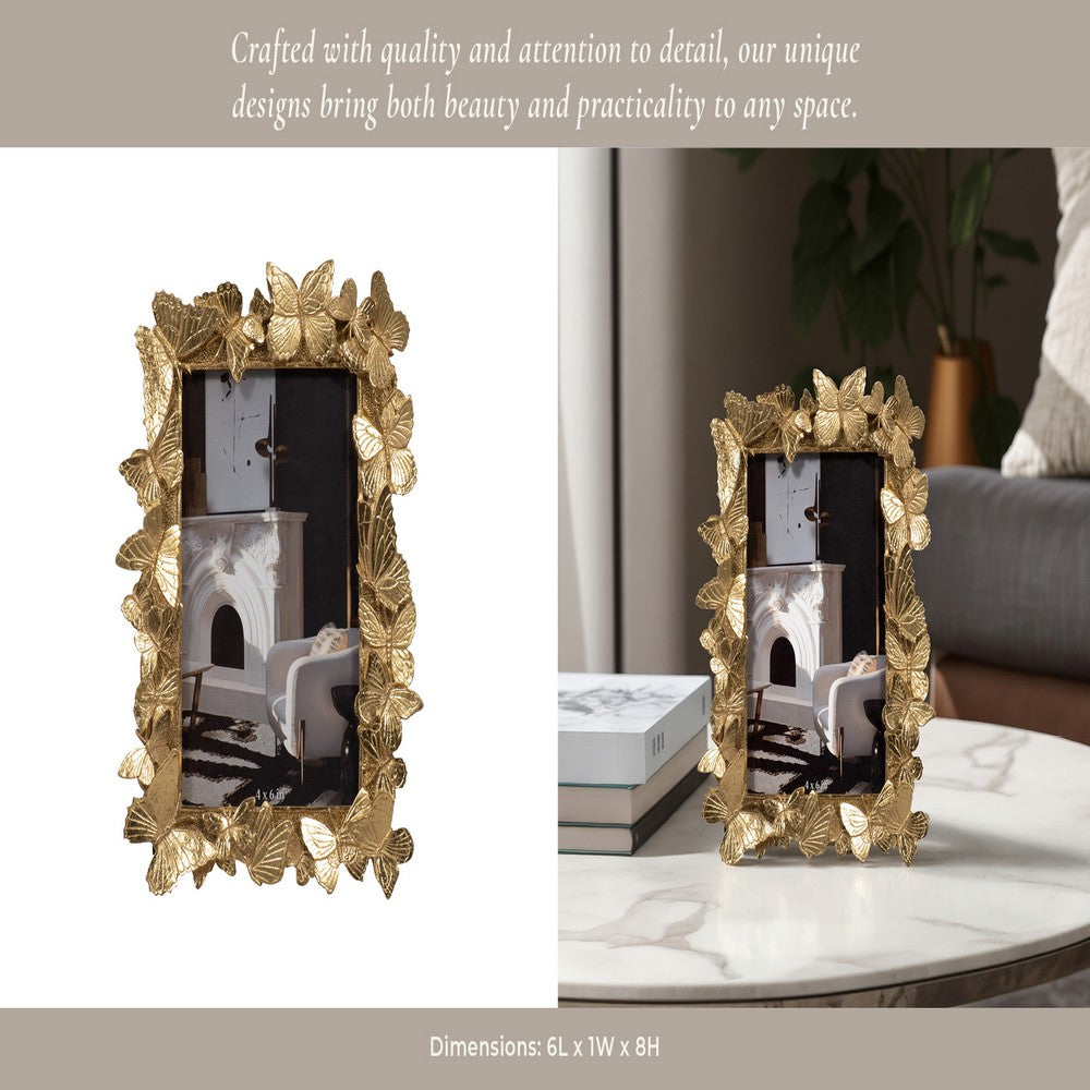 Accent Photo Frame | Fits 4x6 Portrait | Enchanted Butterflies Gold Polyresin
