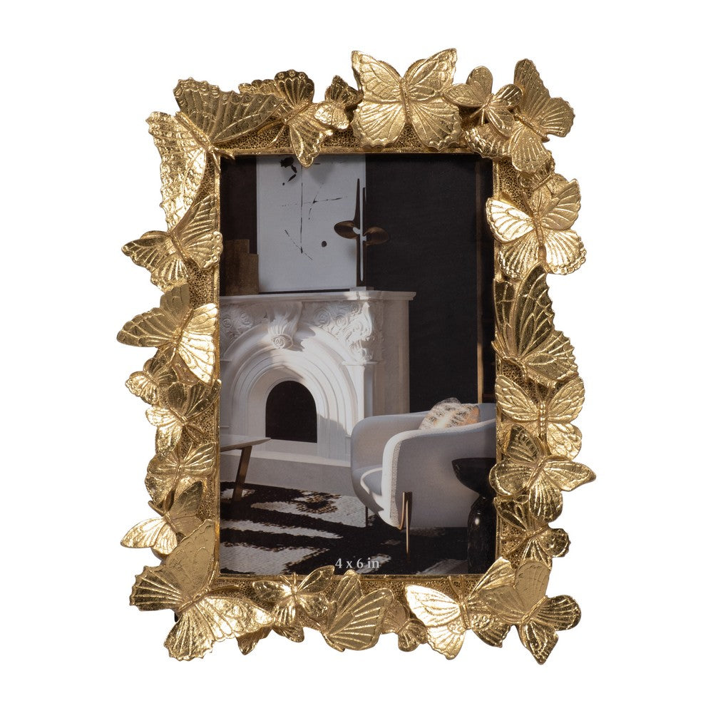 Accent Photo Frame | Fits 4x6 Portrait | Enchanted Butterflies Gold Polyresin