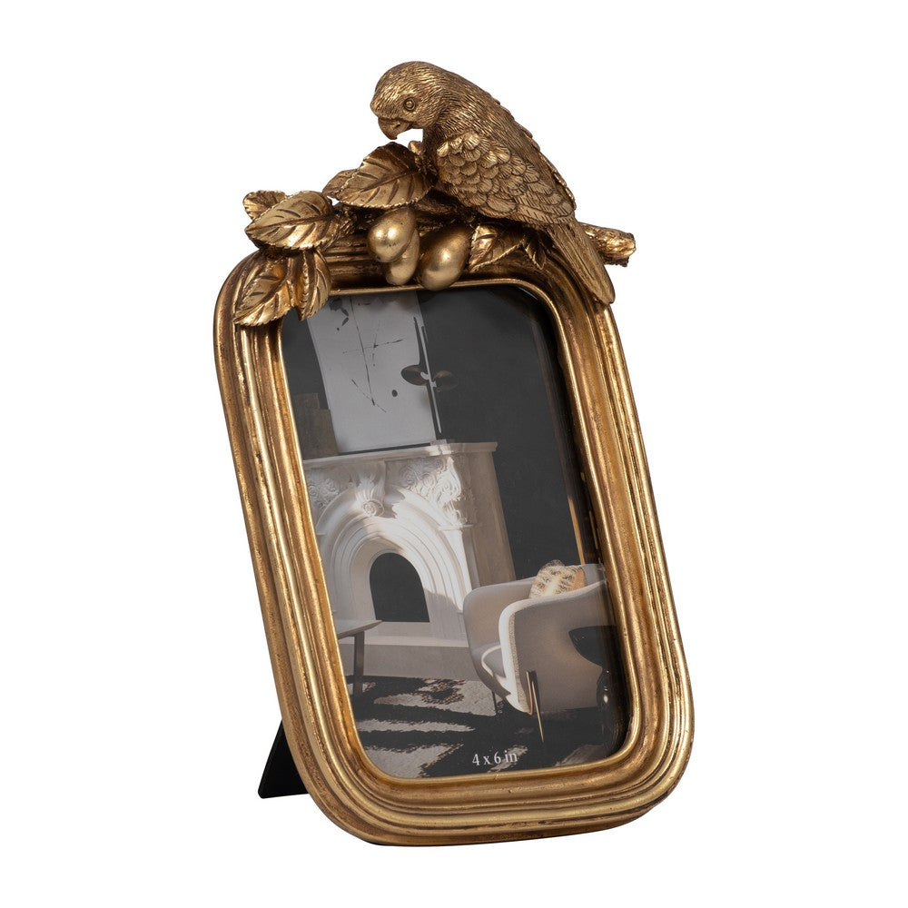 4 x 6 Photo Frame with Bird Accent Resin & Glass Front | Brilliant Gold