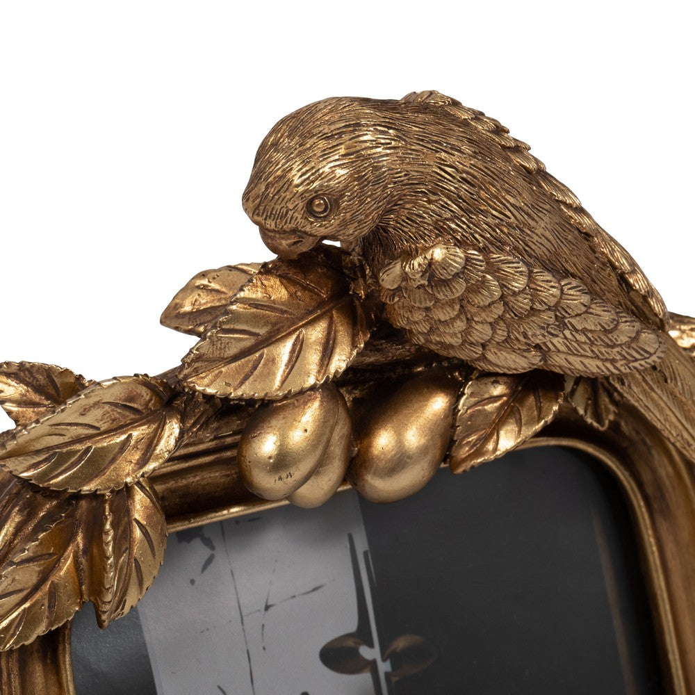 4 x 6 Photo Frame with Bird Accent Resin & Glass Front | Brilliant Gold