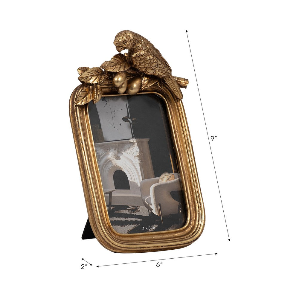 4 x 6 Photo Frame with Bird Accent Resin & Glass Front | Brilliant Gold