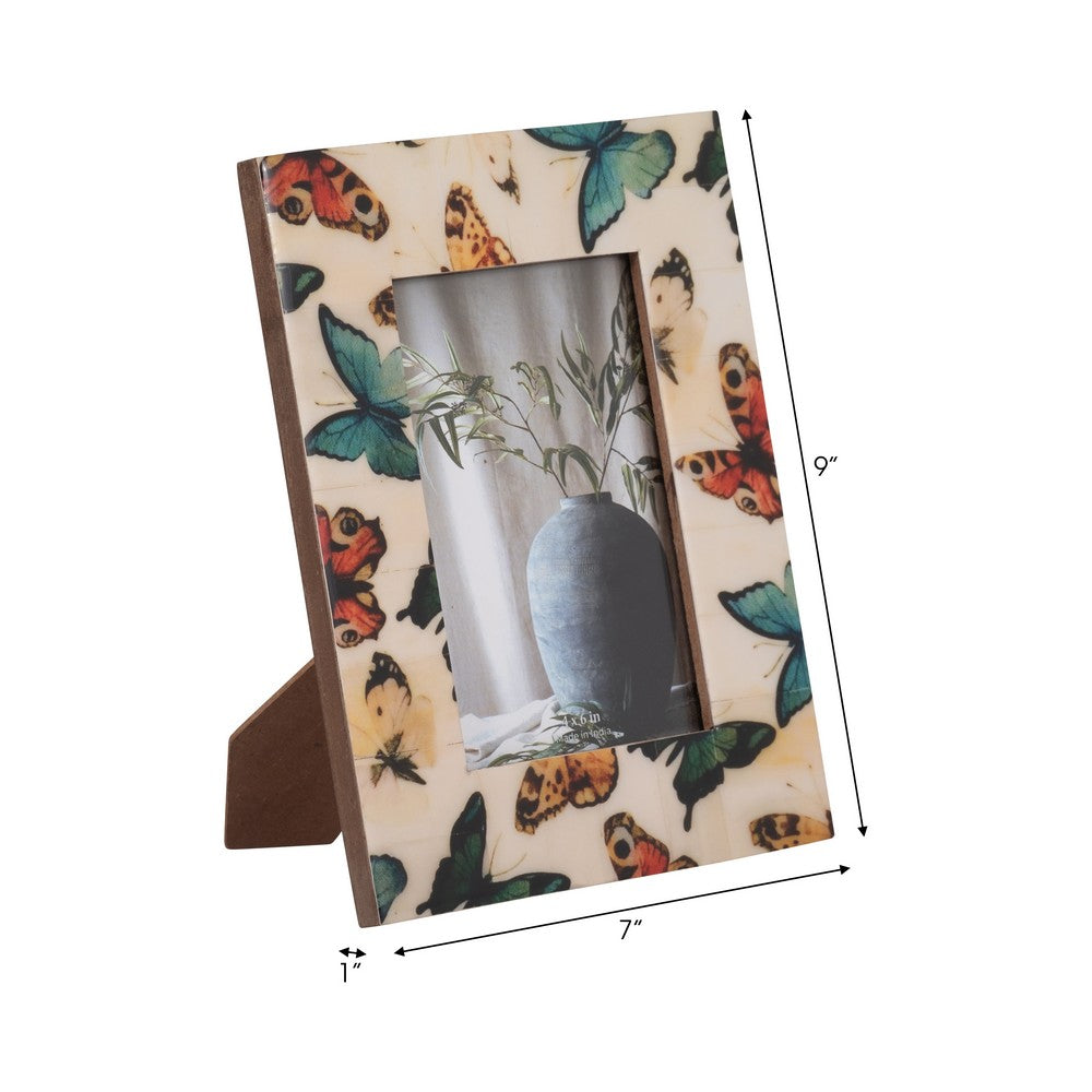 Ralf 4x6 Portrait Photo Frame | Colorful Butterfly Border | Ivory Resin