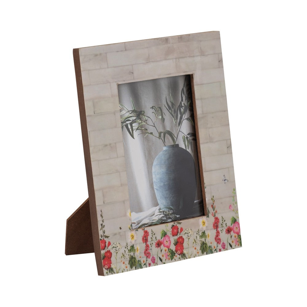 Orsa 7x9 Field Photo Frame with 4x6 Opening | Pink Flower Border | Resin