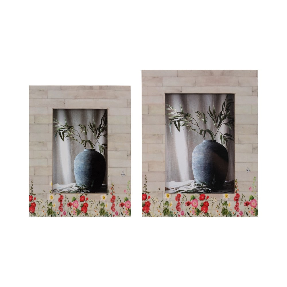 Orsa 7x9 Field Photo Frame with 4x6 Opening | Pink Flower Border | Resin