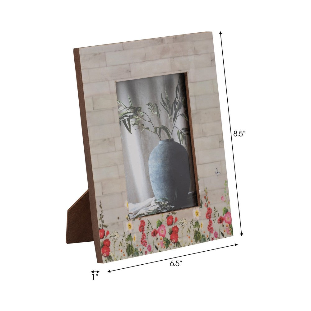 Orsa 7x9 Field Photo Frame with 4x6 Opening | Pink Flower Border | Resin