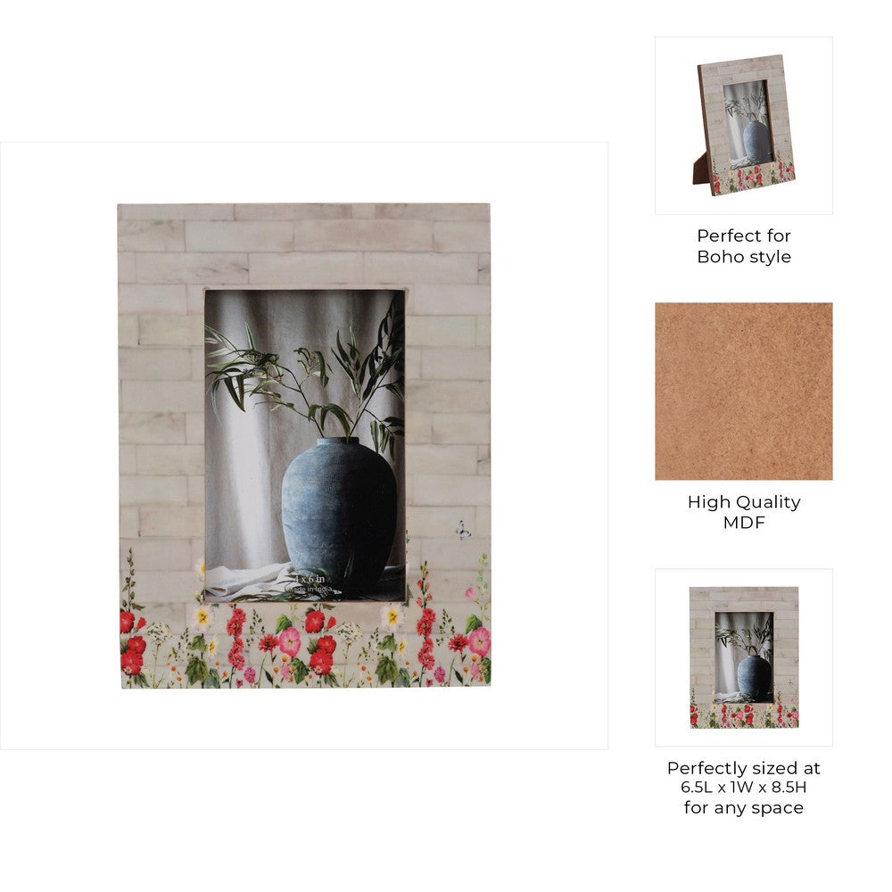 Orsa 7x9 Field Photo Frame with 4x6 Opening | Pink Flower Border | Resin