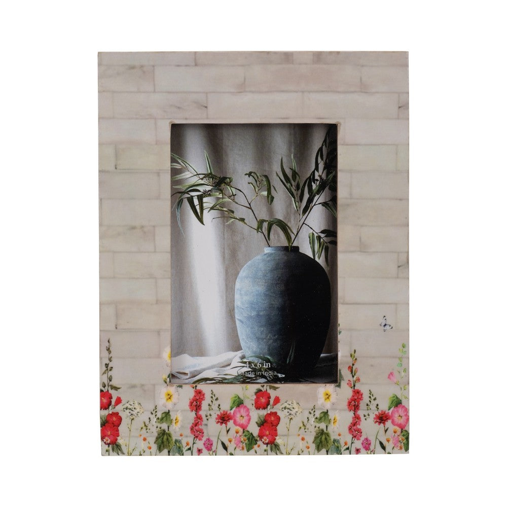 Orsa 7x9 Field Photo Frame with 4x6 Opening | Pink Flower Border | Resin