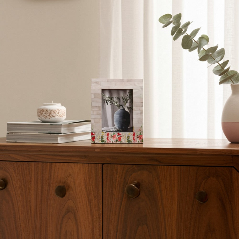 Orsa 8x10 Field Photo Frame with 5x7 Opening | Pink Flower Border | Resin