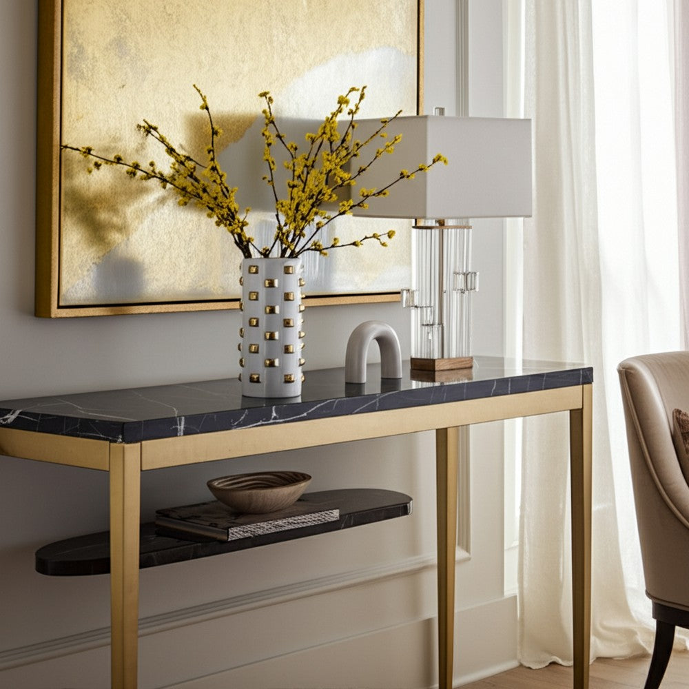 Decorative Flower Vase | 15" White Ceramic | 3D Raised Gold Accent