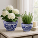Classic Decorative Bowl Planter Set of 2 | Blue White Chinoiserie Ceramic