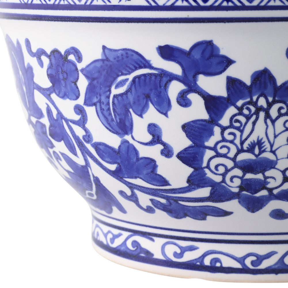 Classic Decorative Bowl Planter Set of 2 | Blue White Chinoiserie Ceramic SBH-19140-01
