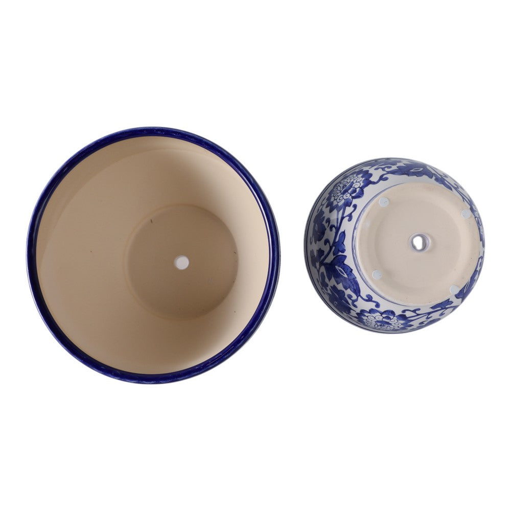 Classic Decorative Bowl Planter Set of 2 | Blue White Chinoiserie Ceramic
