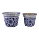 Traditional Decorative Planter Pot Set of 2 | Blue White Chinoiserie Design