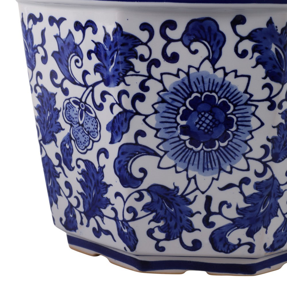 Traditional Decorative Planter Pot Set of 2 | Blue White Chinoiserie Design