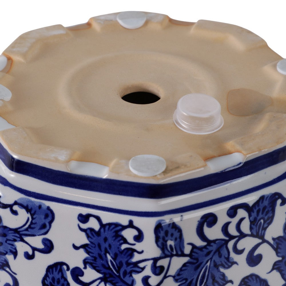 Traditional Decorative Planter Pot Set of 2 | Blue White Chinoiserie Design